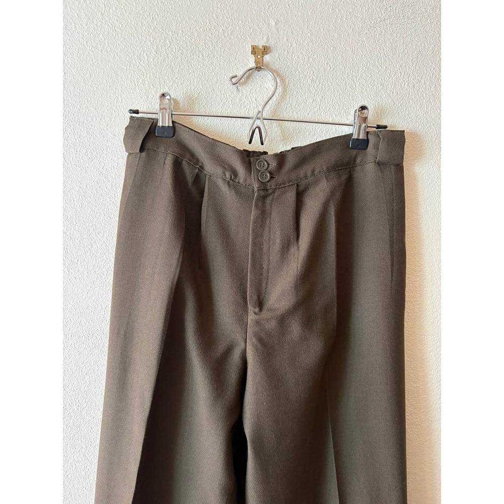 Vintage 100% Pure Wool High Waist Pleated Trousers Olive Green 8 Dark Academia - Picture 10 of 11